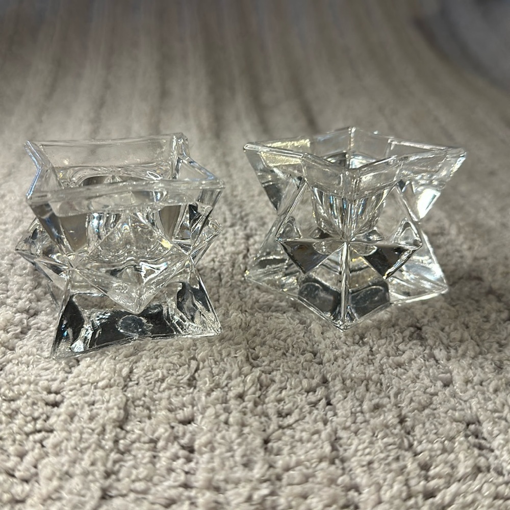 Set o/2 Over 24% Full Lead Crystal Candle holders -tapers. Star shaped.See pics